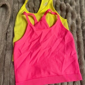 7 Vibrant Pink and Yellow Ribbed Tank Tops